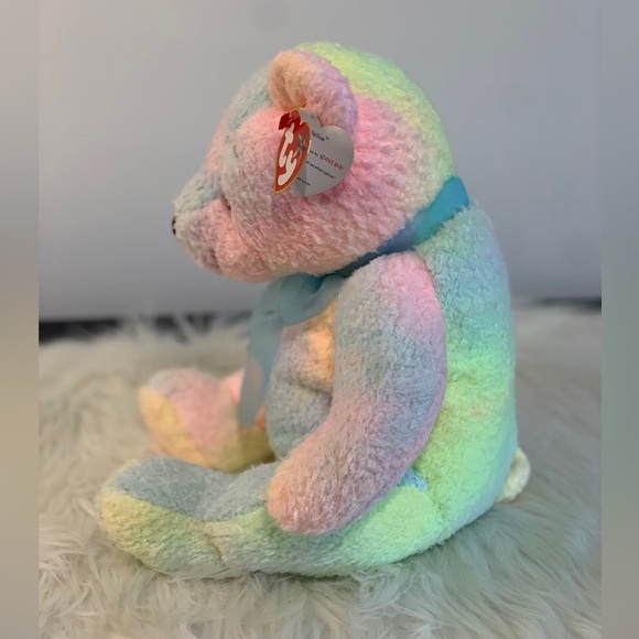 Ty (23) Multicolor Plush Bear with Bow “Mellow” - Picture 4 of 7